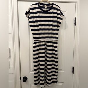 H&M Navy and White Striped midi dress L